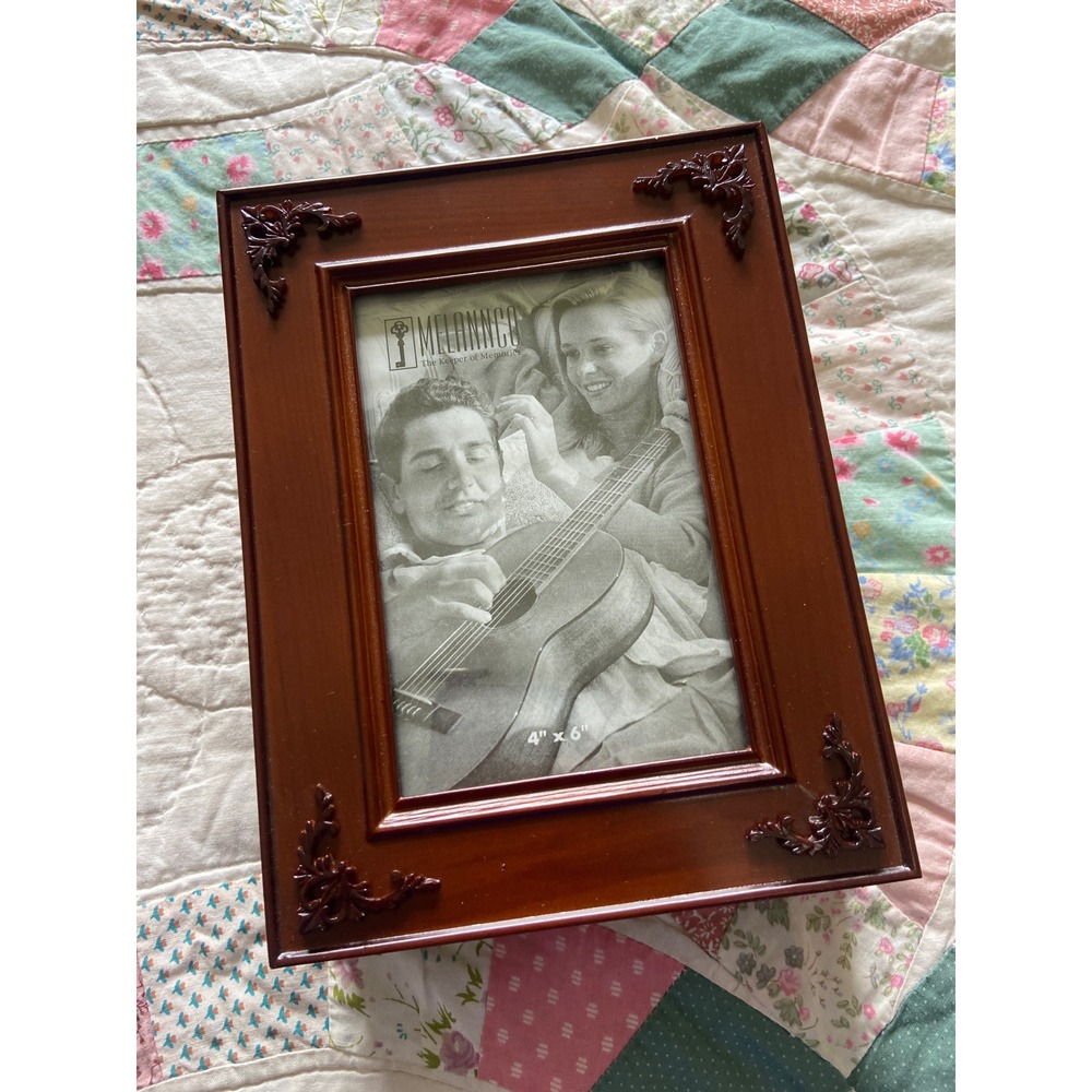Melannco Wooden Jewelry Valet Box with 4x6 Photo Frame Cherry Finish Keepsake